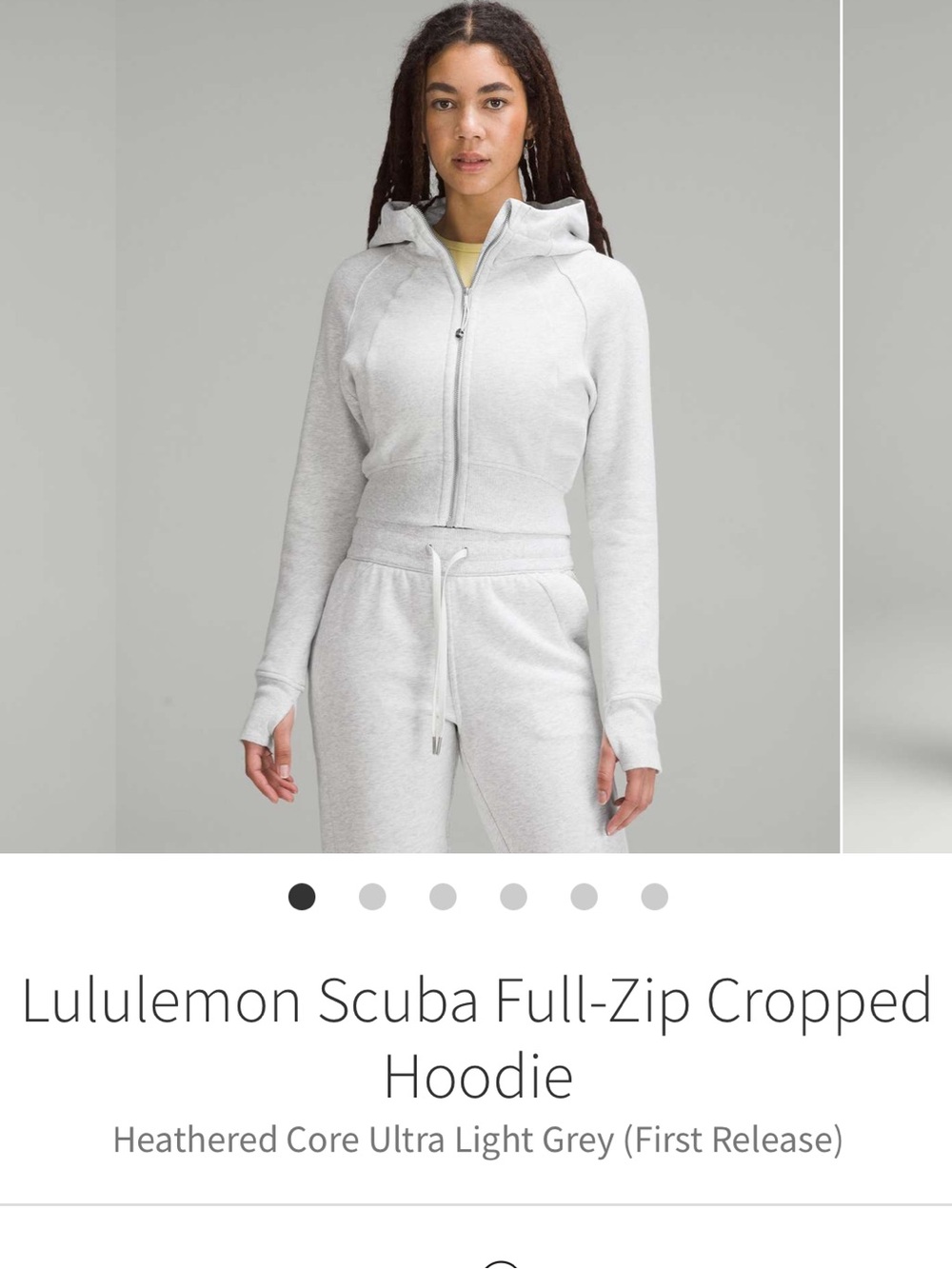 lululemon athletica Scuba Full‑Zip Cropped Hoodie - Light Grey size 6